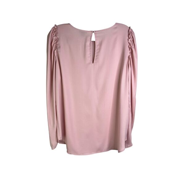 Ann Taylor Blouse Women Medium Pink Puff Ruffled Long Sleeves Classy Classic Top - Picture 3 of 10